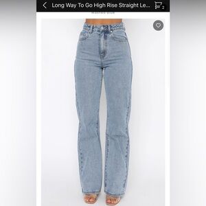 White Fox Boutique Long Way To Go High Rise Straight Leg Jeans Washed Blue